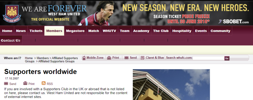 West Ham Poland na liście Affiliated Supporters Clubs